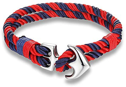 EXINOX Pulsera Ancla Nautica | Hombre Mujer | Acero Inoxidable Brillo | Estilo Mar Marinero (Azul y Roja)