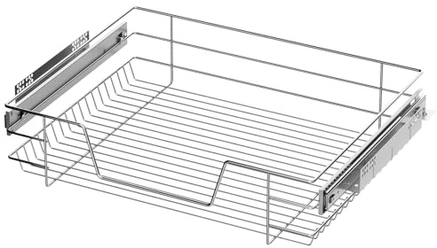XEMQENER Kitchen Pull Out Wire Baskets Drawer Storage for 600mm Units | Heavy Duty Slide Out Drawers, Telescopic Kitchen Utensil Holder Rack, Larder Drawers Organise, With Buffer, 57x44x14cm