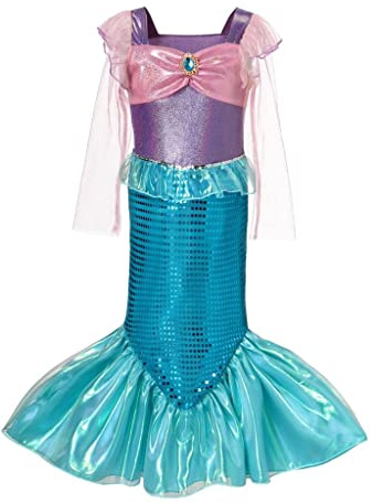 Lito Angels Deguisement Robe Sirene Princesse Ariel pour Enfant Fille Taille 7-8 ans, Violet Bleu (étiquette en tissu 130)