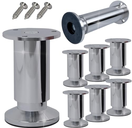 Stahlia Möbelfüße höhenverstellbar | Chrom Glanz | (8 Stück) Höhe: 15cm | Ø 38mm | 250Kg Belastbarkeit | Füße für Möbel Schrankfüsse Sofa Füße Möbelbeine