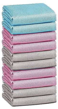 Wzxhew Panno da cucina in microfibra a nido d'ape, doppio lato, vellutato, bambù, carbone, olio, pulizia antiaderente, 10 pezzi, 25 x 25 cm (I, taglia unica)