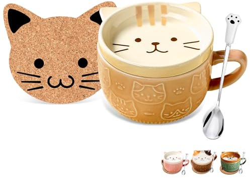 BigNoseDeer Regali per donne, simpatici gatti Kawaii, tazza divertente, tazze da caffè con coperchio, tazze da caffè per amanti dei gatti, donne, ragazze, bambini, Natale, regalo di compleanno