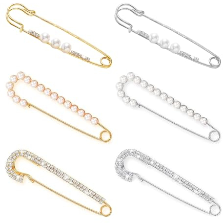 KHDULQ 6 Pièces Broche Femme, Perle Artificielle Epingle, éPingle à Nourrice, Strass Artificiels, Fixe Anti Exposition, pour Femmes Filles VêTements DéCoration(A)