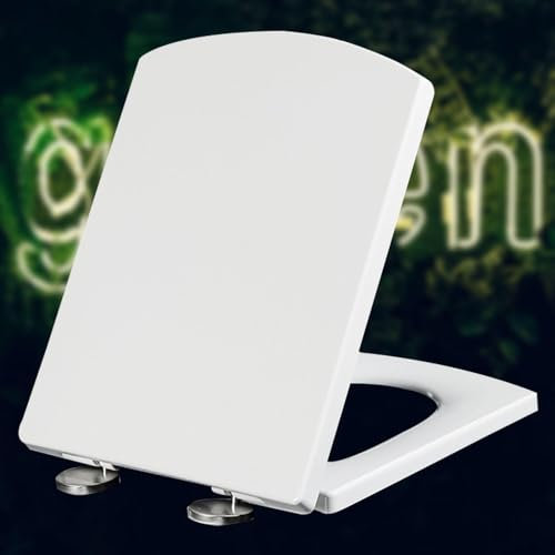 Eckig Toilettendeckel mit Absenkautomatik Wc Sitz Softclose Wc Sitze Klobrille Robust Antibakterieller Stabile Wc-Sitz mit Schnellverschluss für Reinigung,white-34.5 * 43cm