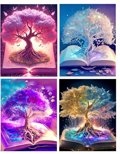 Zfseyuh 4 Stück Diamond Painting Erwachsene,Diamond Painting Magischer Baum,DIY Diamant Malerei 30x40cm Mosaikherstellung Full zubehör Art Strass Stickerei Wand Home Decor