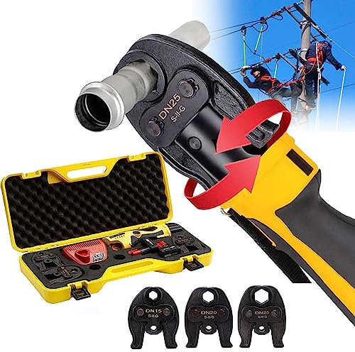 Strumento per crimpare idraulico alimentato a batteria da 18 V, strumento elettrico con 2 batterie, 3 ganasce, strumento per crimpare chiave per tubi a pressione idraulica, strumento per crimpare cav