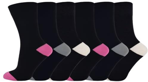 SOCK-TEC Ladies Non Elastic Socks Diabetic Friendly Soft Cotton Wide Loose Top Grip UK Size 4-8 (6 Pairs) (UK, Numeric, 4, 8, Regular, Regular, Option 3)