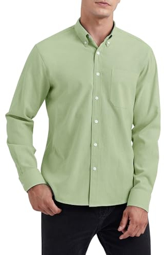 HISDERN Mens Oxford Shirts Long Sleeve Casual Smart Sage Green Shirts for Men Button Down Dress Shirt Adult Regular Fit 3XL
