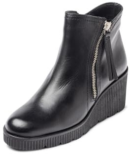 Yokono Botines de cuña de Mujer de Piel MADONA-007PN Negro | Zapatos Mujer Otoño-Invierno | Piel Vacuna Shamal | 6 CM