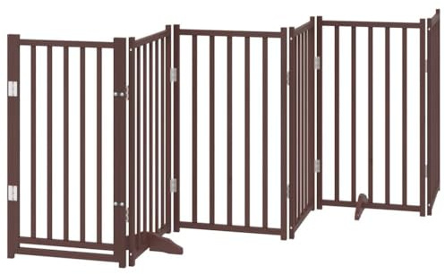 vidaXL Hundgrind med dörr vikbar 6 paneler brun 300 cm massivt granträ, husdjursgrind, hundgrind för trappor, valpgrind för trappor