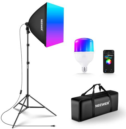 NEEWER RGB Softbox Kit de Luz con App Control y 9 Modos de Efectos, 24W LED Bulb CRI93+ TLCI98+, E27 Casquillo de Porcelana, 24 Softbox, para Iluminación de Fotografía de Estudio, NK800