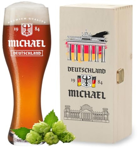 polar-effekt Bicchiere da birra bianco 0,5 l + scatola in legno set da 2 pezzi con stampa UV – regalo da uomo personalizzato – ideale per compleanno e festa del papà – bicchiere da birra per grano