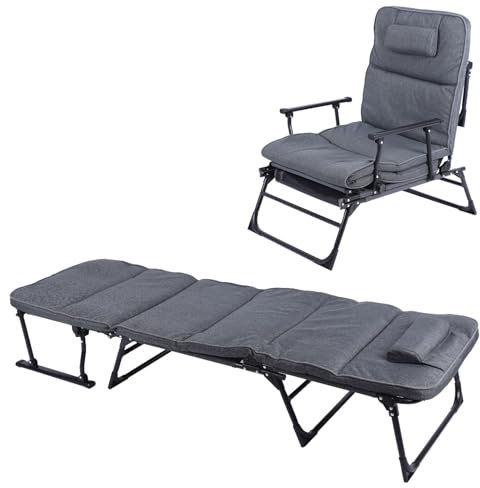 Mojawo 2 in 1 Gartenliege | Ruheliege | Sanitätsliege | Liegebett | Gästebett | Relaxsessel | Ruhesessel mit Polster und Kopfkissen, Farben:Dunkelgrau