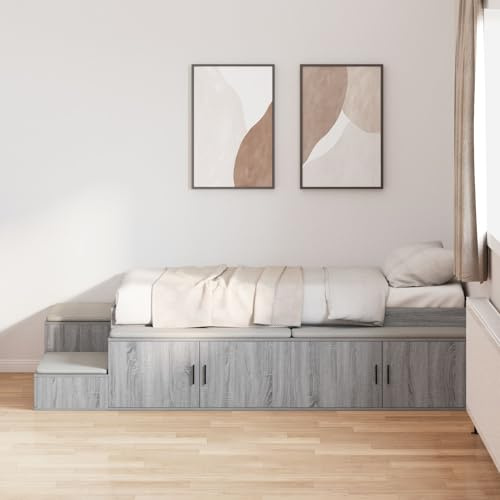 GCHDHAPB Möbler, uppsättningar, förvaringsbädd grå Sonoma konstruerat trä enkel 90 x 190 cm