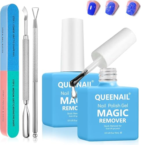 2PCS 15ml Gel Nail Polish Remover, Professional Gel Nail Remover Kit,Builder GelRemover with Cuticle Pusher,Convenient to Carry and Easy to Use, Peel Off In 3-5 Minutes
