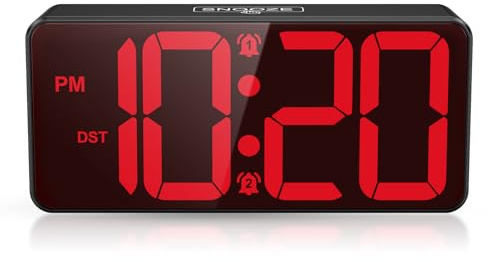 ORIA Digital väckarklocka, batteridriven klocka med dubbellarm, 3 ljusstyrkenivåer, 3 volymnivåer, nattläge, 12/24 H, DST, LED digital klocka för sovrum, vardagsrum, kontor