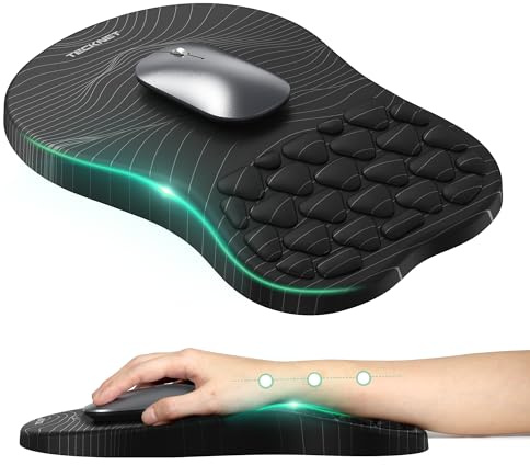 TECKNET Mouse Mat Wrist Support with Massage Design– Ergonomic 8° Wrist Rest Mouse Pad, Non-Slip PU Base, Smooth Lycra Surface, Waterproof Mousepad for Office & Gaming (Stripe)