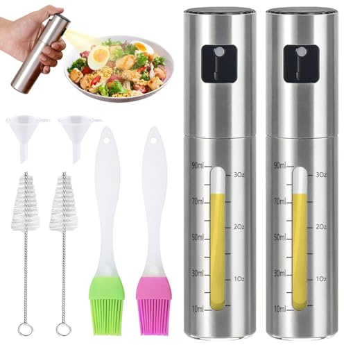PHIEZC Spruzzatore olio, nebulizzatore olio, confezione da 2 spruzzatori per olio, atomizzatore per olio da cucina da 100 ml, adatto per friggitrice ad aria, cottura, grigliatura e cottura al forno