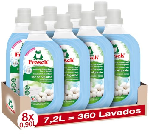 Frosch - Suavizante Concentrado Liquido Ecológico Flor de Algodón para Lavadora, Apto para Ropa Blanca y de Color, Producto Hipoalergénico y Ecológico - Pack 8 x 900 ml