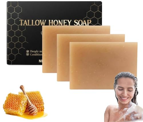 Organic Beef Tallow Soap Bar with Raw Honey, Beef Tallow Skin Care, Nature Multi Use Tallow Bar for Dark Spots, Deep Cleaning, Hydrating and Nourishing, Tallow Soap for Face and Body (3)