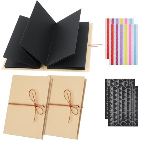 NZNSML 2 Stück DIY Leporello Mini Fotoalbum 18 x 11.5 cm Fotoalbum zum Selbstgestalten Klein 34 Seiten/17 Blätter Schwarz Einlagen für Fotos Geschenk Abschluss Hochzeit Valentinstag Weihnachten