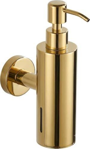 Gold/Brass Colour Soap Dispenser Wall Mounted Liquid Pump, Steel Bathroom Round Push Hand Soap Holder Dispenser Lotion | Modern, Strong Design Soap Pump