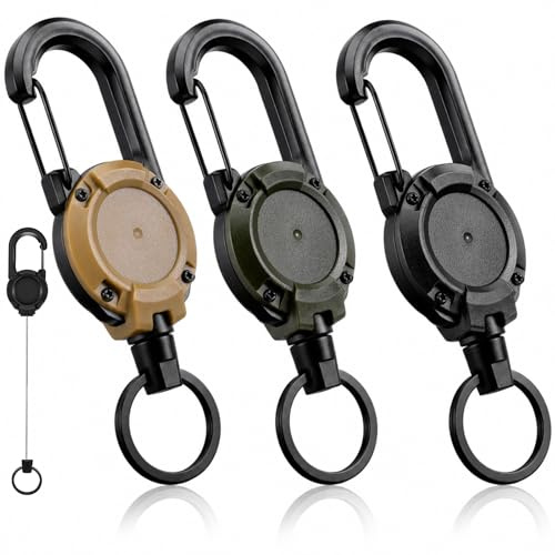 Cossaot 3 stycken indragbara nyckelringar med karbinhake och utdragbar kabel | Robust karbinhake med utdragbar kabel, snabb åtkomst till kort och nycklar, perfekt för kontor, arbete och daglig användning