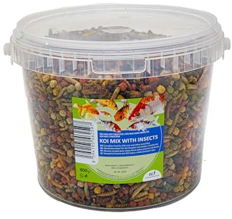 UGF KOI Mix con insectos, 800 g en cubo de 3 litros, alimento rico en proteínas KOI y alimento para carpas para un crecimiento y color saludables, alimento para peces de estanque, flotante