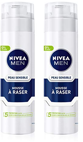 NIVEA MEN Pelle Sensibile Schiuma da barba (2 x 200 ml), crema da barba arricchita con camomilla e hamamelide, cura rasatura 0% alcol per uomo con pelle sensibile