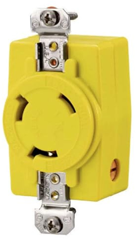 Hubbell Wiring Systems HBL328DCR Locking Single Receptacle with Abuse-Resistant Face, 30A, 28 VDC, Yellow