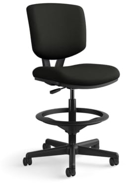 HON Volt Standing Desk Chair, Leather Office Chair with Foot Rest, Armless Drafting Stool, Ergonomic Recline and Center Tilt, for Computers, Offices, Work, Black