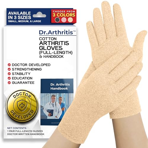 Von Ärzten Entworfen, Arthrose Handschuhe mit Kupfer, Kompressionhandschuhe für Frauen und Männer, Vollfingerhandschuh für Arthritis, Schmerzlinderung und Wärme, Beige, L