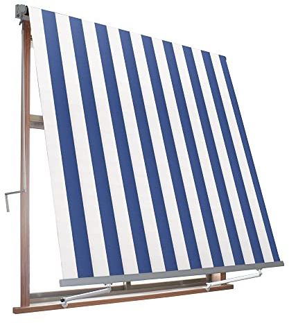 VERDELOOK | Tenda da Sole Milos a Caduta avvolgibile con Braccetti 80 cm per Ancoraggio, larghezza 1 m e altezza 2,5 m, Bianco e Blu, Tenda Balcone