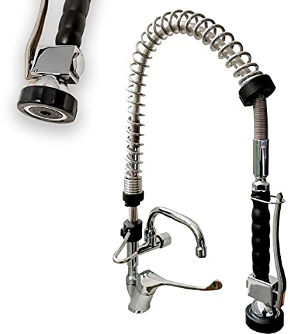 GOLDMAN SERVICE | Robinet de douche extensible pour évier de cuisine, usage domestique et professionnel, avec douchette à ressort flexible noir pulvérisateur de rinçage et robinet mitigeur coude