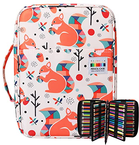 OVAKIA Grande Capacité Trousse Scolaire pour Crayon de Couleur 220, Étui à Crayons Art Sac Rangement pour Artiste Peinture Palette Couteaux, Pinceau Aquarelle, Outils DIY (l'écureuils)