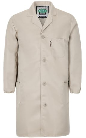 Yukirtiq Mens Warehouse Work Coat Scrubs Overall Factory Dust Coats Garage Work Jacket Smock Paint Over Coat, Khaki, XL