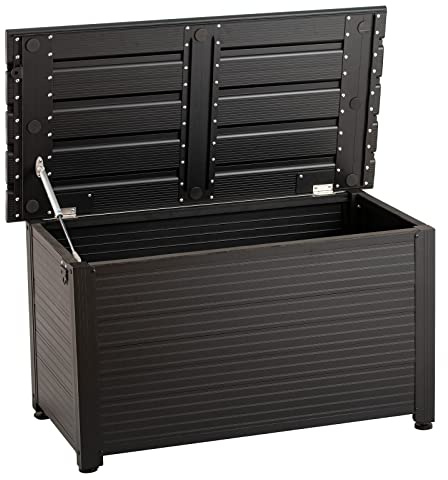 TECSPACE 55 Gallon Aluminum Deck Box, IP65 Waterproof Level Patio Storage Box, 221 Lbs Bearing Capacity, for Pool & Sports Equipment & Garden Tools Storage (Black)