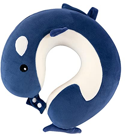 EXQULEG Cartoon Nackenkissen Memory Foam Nackenkissen Stützkissen, Reisekissen Kinder Reisekissen Ideal für Reise Büro und Haus (Delfin)