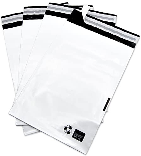 Buste di spedizione, buste di plastica per spedire vestiti, scarpe, accessori, ecc. Sacchetti di plastica bianchi opachi resistenti e sicuri - Ofituria (100 unità, 250x350+40 mm)