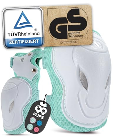 99FLIPS Knieschoner Kinder mit GS [6er Set] - GRIND - S/M Mint - Schoner Inliner Kinder - Knieschützer Protektoren mit Knie- und Ellenbogenschützer - Schützer Protektoren Inliner
