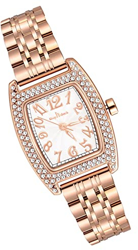 MicLee Montres Bracelet Femme Fille Montres Quartz à Cadran Carre Or Rose avec Strass Montre Luxe à Chiffres Arabes pour Dame Montre Etanche Bracelet en Acier Inoxydable