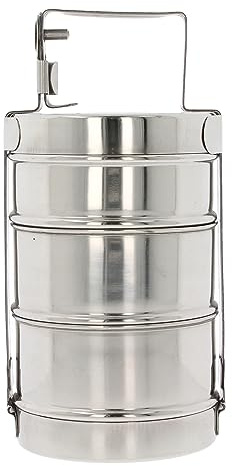 Indian Tiffin Stainless Steel 3/4 Tier Lunch Box Multi Layer Stackable Round Containers Tiffin Hot Food Carrier Tins Lunch Storage Portable for Kids Adults Work Office School Picnic (3 Tier)