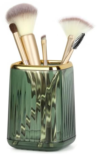 HONTIUS Makeup Brush holder Organizer for Vanity Countertop, Plastic Cosmetic Makeup Brush Storage Holder, Vintage Make Up Brushes Cup (vintage green)