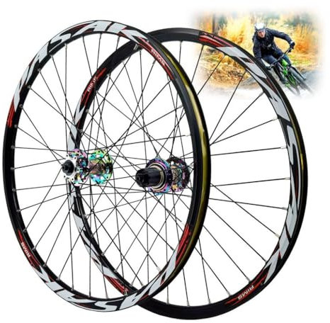 MTB cykel balanscykel set 26 tum, 27,5 tum, 29 tums racerfälg aluminiumlegering, skivbroms 32H framhjul och bakhjul cykling QR för 7/8/9/10/11 hastighet 2180 G (färg: Röd, storlek: 2