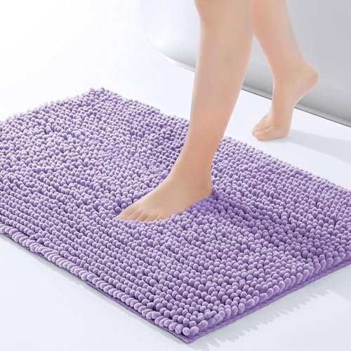 Imperial Rooms Bath Mat Non Slip Anti Mould – 40 x 60 cm Lilac Chenille Shower Mat Machine Washable Bathroom Mat Super Absorbent Extra Soft Fluffy Bath Mats