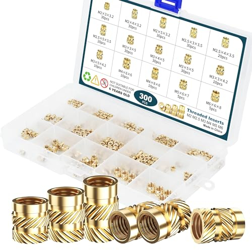 300 Piezas Insertos de Tuercas, M2-M6, Rosca Hembra, Moleteadas de Latón, Para Piezas de Plástico e Impresora 3D