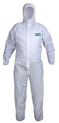 keep Type 5/6, 50 gram, Breathable SMS Disposable Overalls for Men, Women | Chemical Protection Coveralls Hazmat Suit | Industrial Safety Overalls Mens Workwear (White, M)