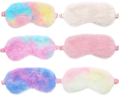 EUPSIIU 6 Pezzi Simpatiche Mascherina per Dormire in Peluche, Maschera Occhi per Dormire Antiluce per Donna, Benda Occhio Traspirante Maschera di Sonno Copertura degli Occhi per Bambina Ragazzi