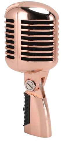 Sxhlseller Microfono per Voce Dinamico retrò - Microfono Classico Professionale con Rack Rotante Autotensionante, Vecchio Microfono Cardioide Vintage per Performance Dal Karaoke (Oro