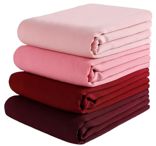 Febfim Lot de 4 écharpes en mousseline de soie froissée pour femme musulmane Dubaï, Mixcolor Zf, 175 * 70cm